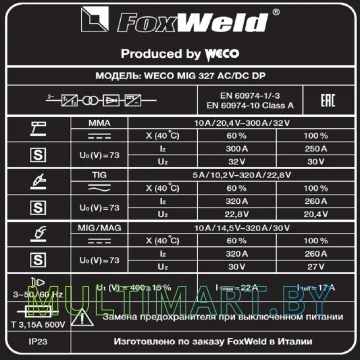 Сварочный аппарат FoxWeld WECO MIG 327 AC/DC DP картинка 14